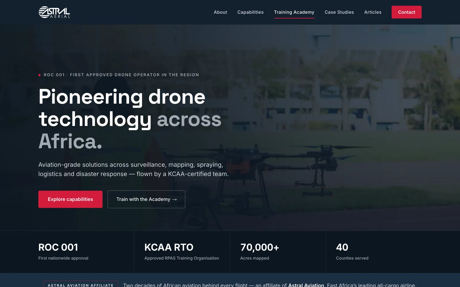 Astral Aerial Solutions website on a laptop